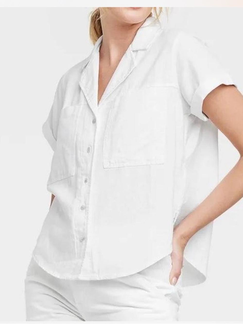 Universal Thread White Linen Blend Short Sleeve Collared Button-Up Shirt Size XL